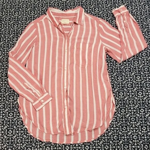 American Eagle Outfitters Pink Striped Button Down Shirt - Picture 1 of 3